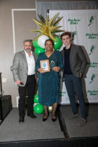 Mary Davila receives the 2 Million Mile Safe Driver Award at a Peter Pan Bus Lines ceremony, marking her induction into the National Safety Council Safe Driving Hall of Fame.