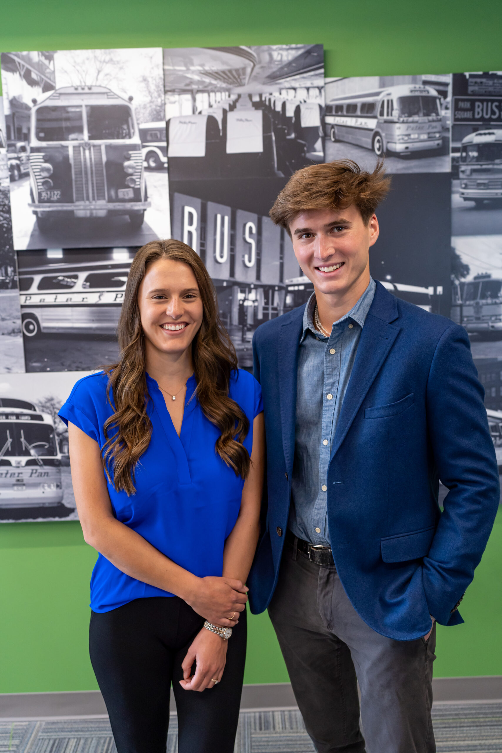 Lauryn Picknelly-DuBois and Peter B. Picknelly of Peter Pan Bus Lines standing together at company headquarters, representing fourth-generation family leadership.