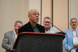 Tony Wilson of Peter Pan Bus Lines delivers his acceptance speech after receiving the ABA 2025 Driver of the Year award.